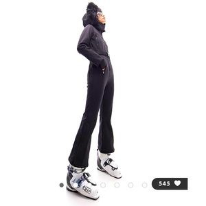Hooded Belted Flare Leg Ski Suit with Faux Fur Trim by Topshop